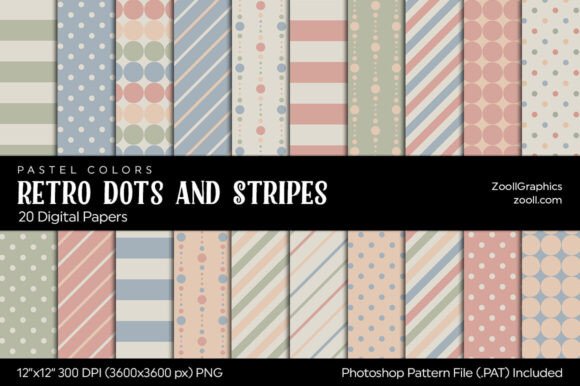 Download Retro Dots and Stripes Digital Papers - Digital papers Collection