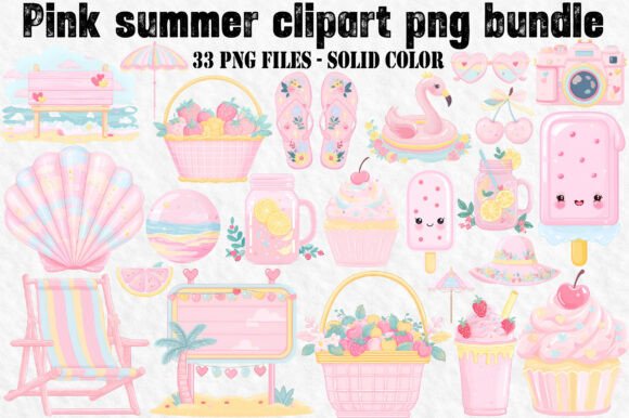 Download Pink Summer Clipart Png Bundle - Ink Collection