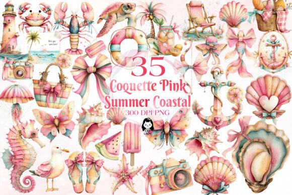 Download Coquette Pink Summer Coastal Whimsical - Ink Collection