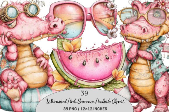 Download Whimsical Pink Summer Poolside Clipart. - Ink Collection