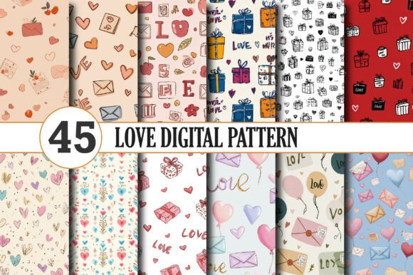 Download Romantic Love Digital Pattern Bundle - Love Collection