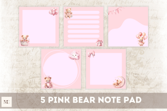 Download 5 Pink Bear Note Pad Stationery - Ink Collection