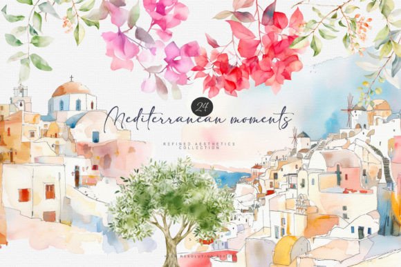Download Mediterranean Watercolor Clipart Pink - Ink Collection