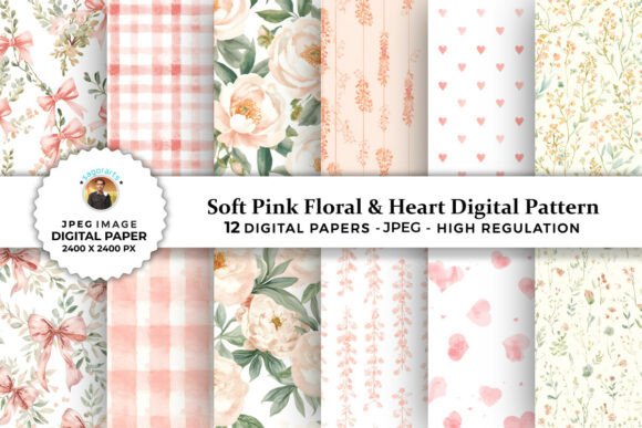 Download Soft Pink Floral &amp; Heart Digital Pattern - Ink Collection