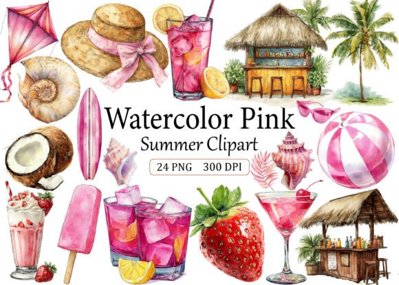 Download Watercolor Pink Summer Clipart - Ink Collection
