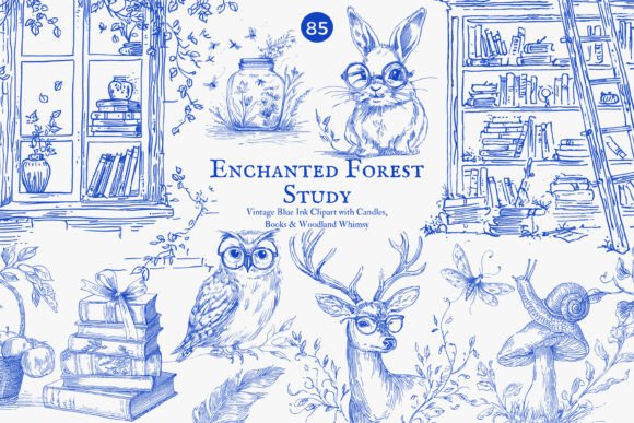 Download Forest Study Blue Ink Illustration Png - Ink Collection