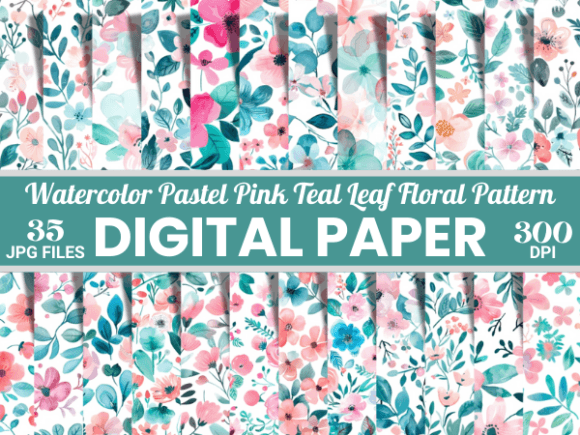 Download Floral Pastel Pink Teal Leaf Pattern - Ink Collection