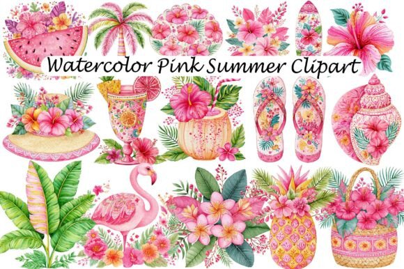 Download Watercolor Pink Summer Clipart - Ink Collection