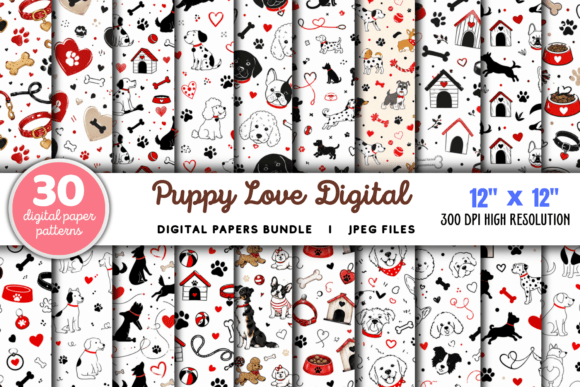 Download Puppy Love Digital Paper Bundle - Love Collection