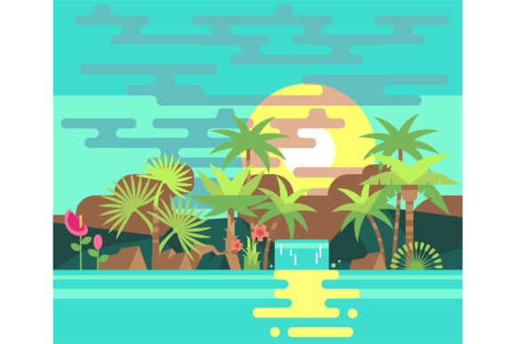 Download Stylized Tropical Landscape with Palms a - Palms Collection