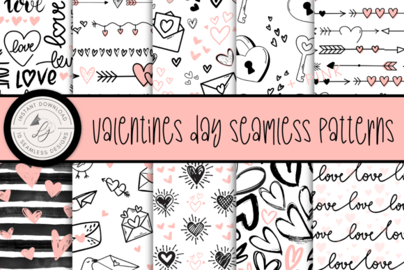 Download Black and Pink Valentines Day Patterns - Ink Collection