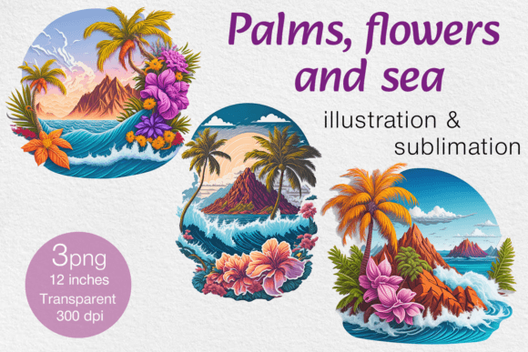 Download Palms, Flowers and Sea PNG Sublimation - Palms Collection