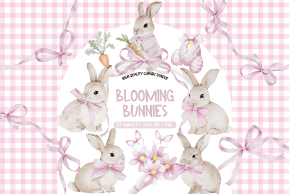 Download Blush Pink Easter Bunnies Clipart - Ink Collection