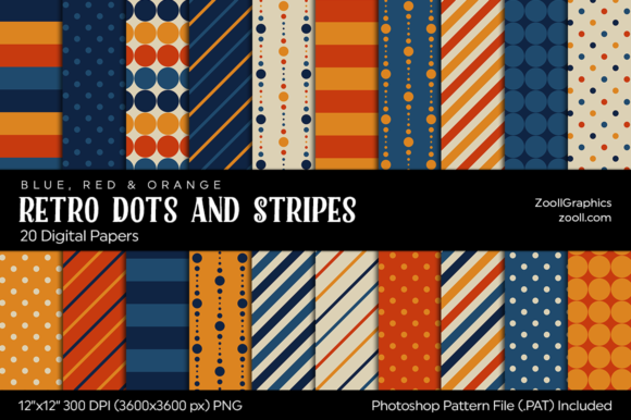 Download Retro Dots &amp; Stripes Digital Papers - Digital papers Collection