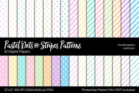 Download Pastel Dots and Stripes Digital Papers - Digital papers Collection