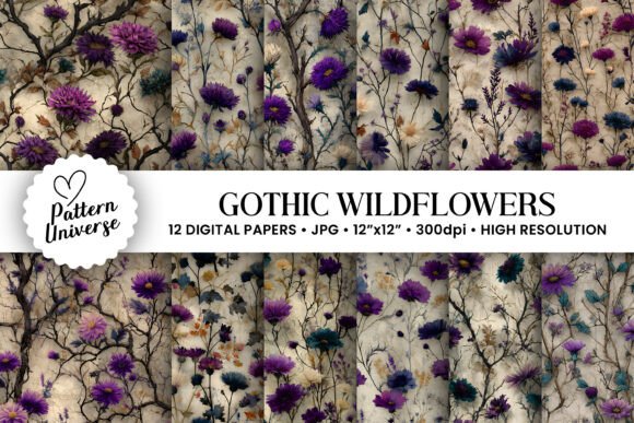 Download Gothic Wildflowers Garden Digital Papers - Digital papers Collection