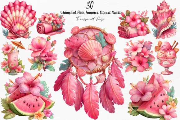 Download Whimsical Pink Summer Clipart - Ink Collection