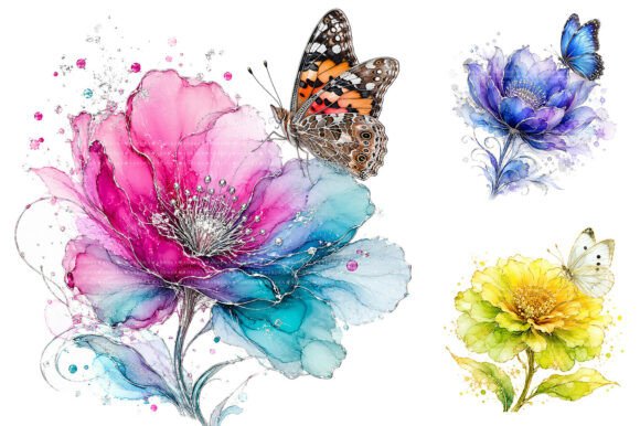 Download Alcohol Ink Flowers &amp; Butterfly Clipart - Ink Collection