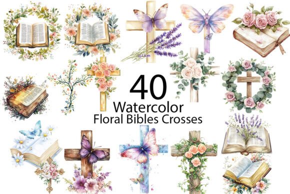 Download Floral Bibles Crosses Watercolor Clipart - Crosses Collection