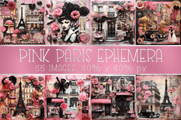 Download Pink Paris Vintage Ephemera Scrapbooking - Ink Collection