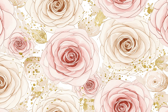 Download Pink Roses &amp; Gold on a White Background - Ink Collection