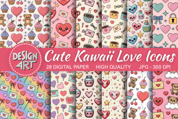 Download Cute Kawaii Love Icons Pattern - Love Collection