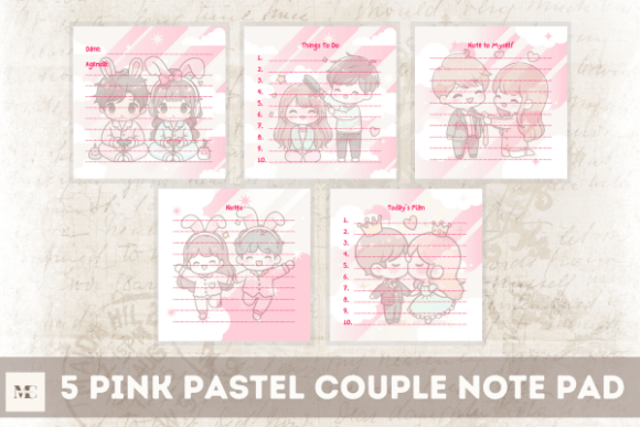 Download 5 Pink Pastel Couple Note Pad Stationery - Ink Collection