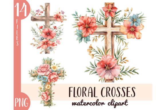 Download Watercolor Floral Crosses Clipart PNG - Crosses Collection