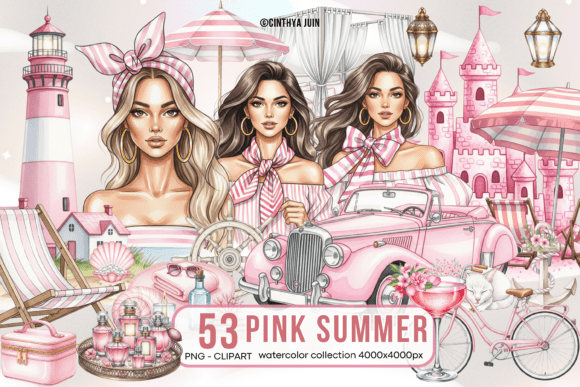 Download Pink Summer Watercolor Clipart Bundle - Ink Collection