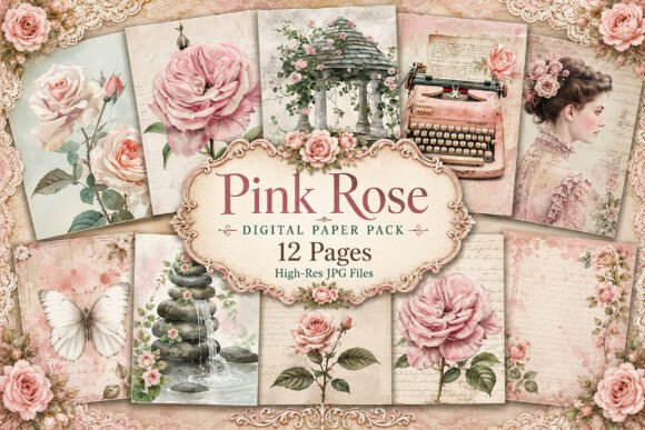 Download Vintage Pink Rose Junk Journal Paper - Ink Collection