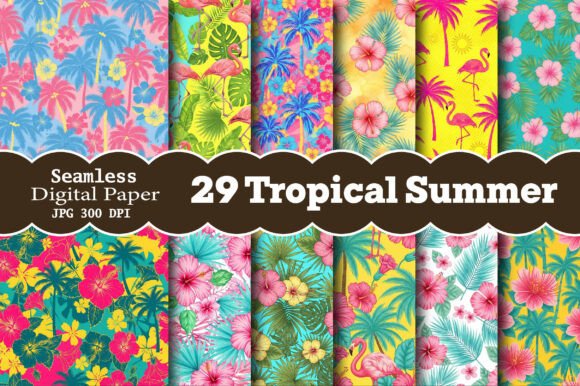 Download Pink Tropical Summer Digital Paper - Ink Collection