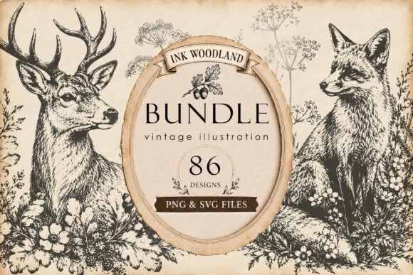 Download Woodland Ink Illustration Bundle - Ink Collection